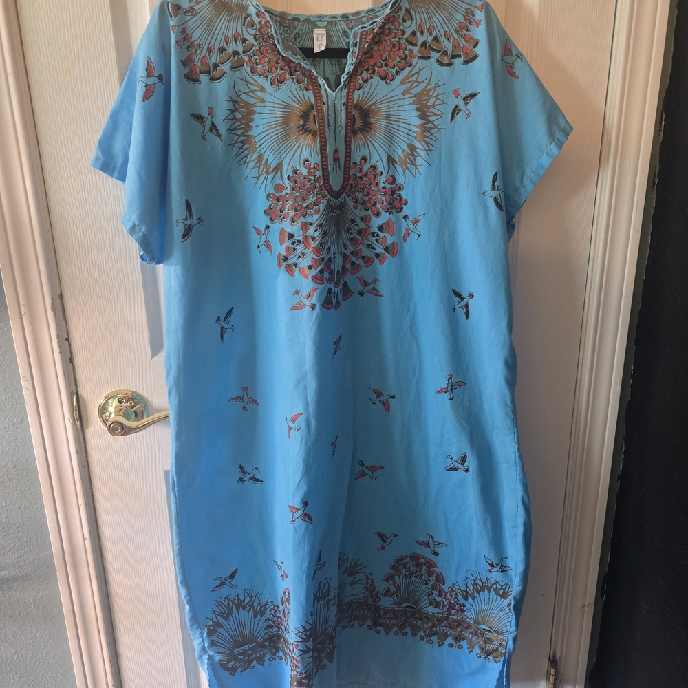 Vintage Blue Midi Dress with Dolman Sleeves and Scoop Neck